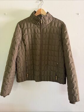 J. Crew Olive Quilted Puffer Jacket with Gold Zippers